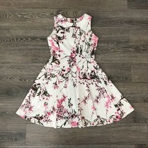 Floral Fit and Flare Keyhole Sleeveless Dress